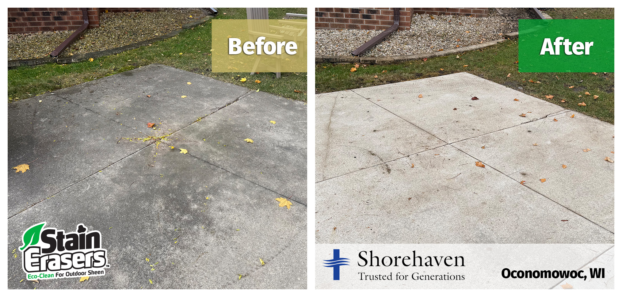 Before and after exterior cleaning at Shorehaven