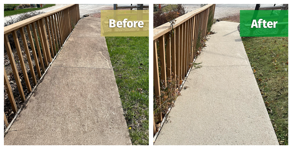 Concrete walkway cleaned